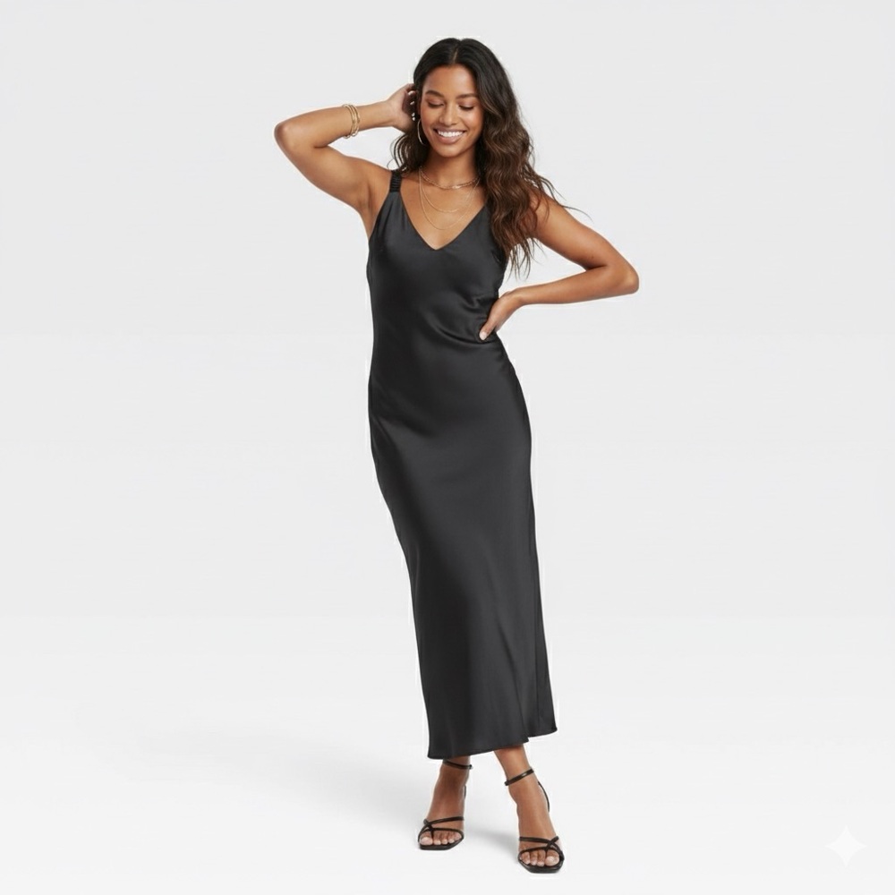 A. New. Day Elegant Black Maxi Dress